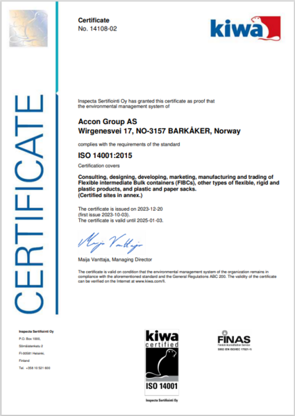 Certificate ISO 140001
