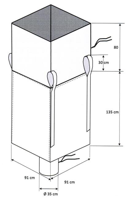 28001 - 4 strops, coated big bag, 91x91x135 cm med tømmestuds