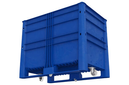 Dolav 650 Ecoline er en plastcontainer, der kan udstyres med forskellige typer af stablingsbare hjul for at lette logistikken omkring håndtering af affald i industrien.
