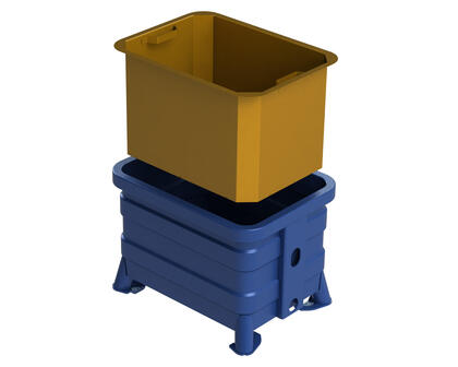 Rustfri stålkasse indeni - et tilvalg til Storbox/Berglöfslådan, som er en industricontainer, der løser logistikken inden for forskellige typer tung metalindustri.