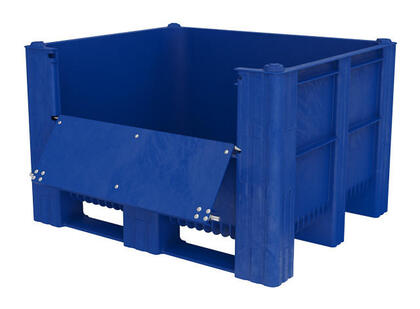 Swedebox 1000 ACE plastcontainer för återvinning och insamling av farligt avfall  finns med både lucka och dörr.
